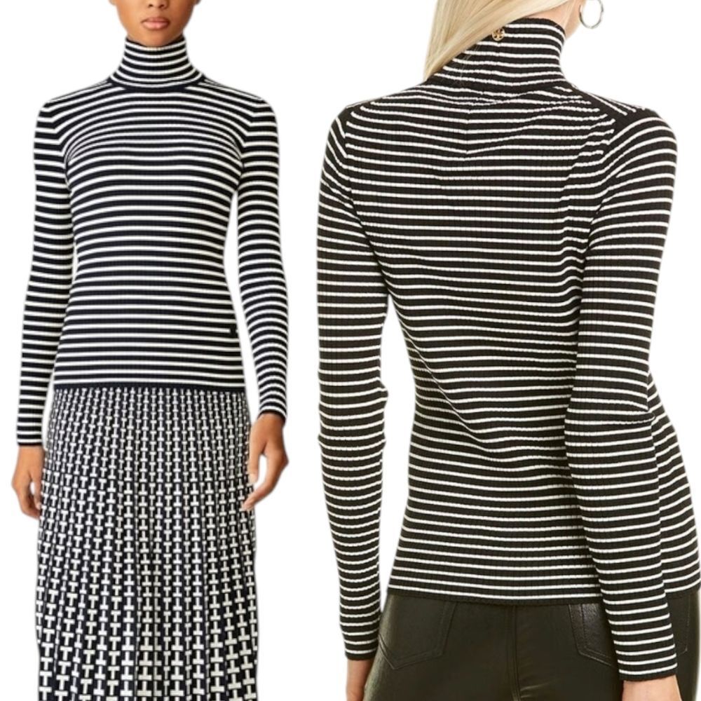 Tory Burch Striped Ribbed Tech Turtleneck M